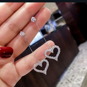 925 sterling silver & zirconia diamonds heart  tassel earrings